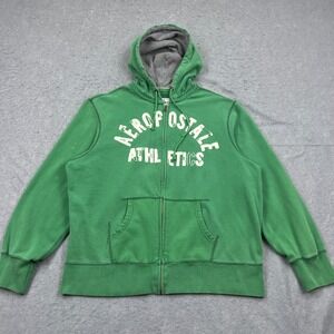 Aeropostale Hoodie Men's XL Green Aero Athletics Full Zip Sweatshirt Y2K Grunge